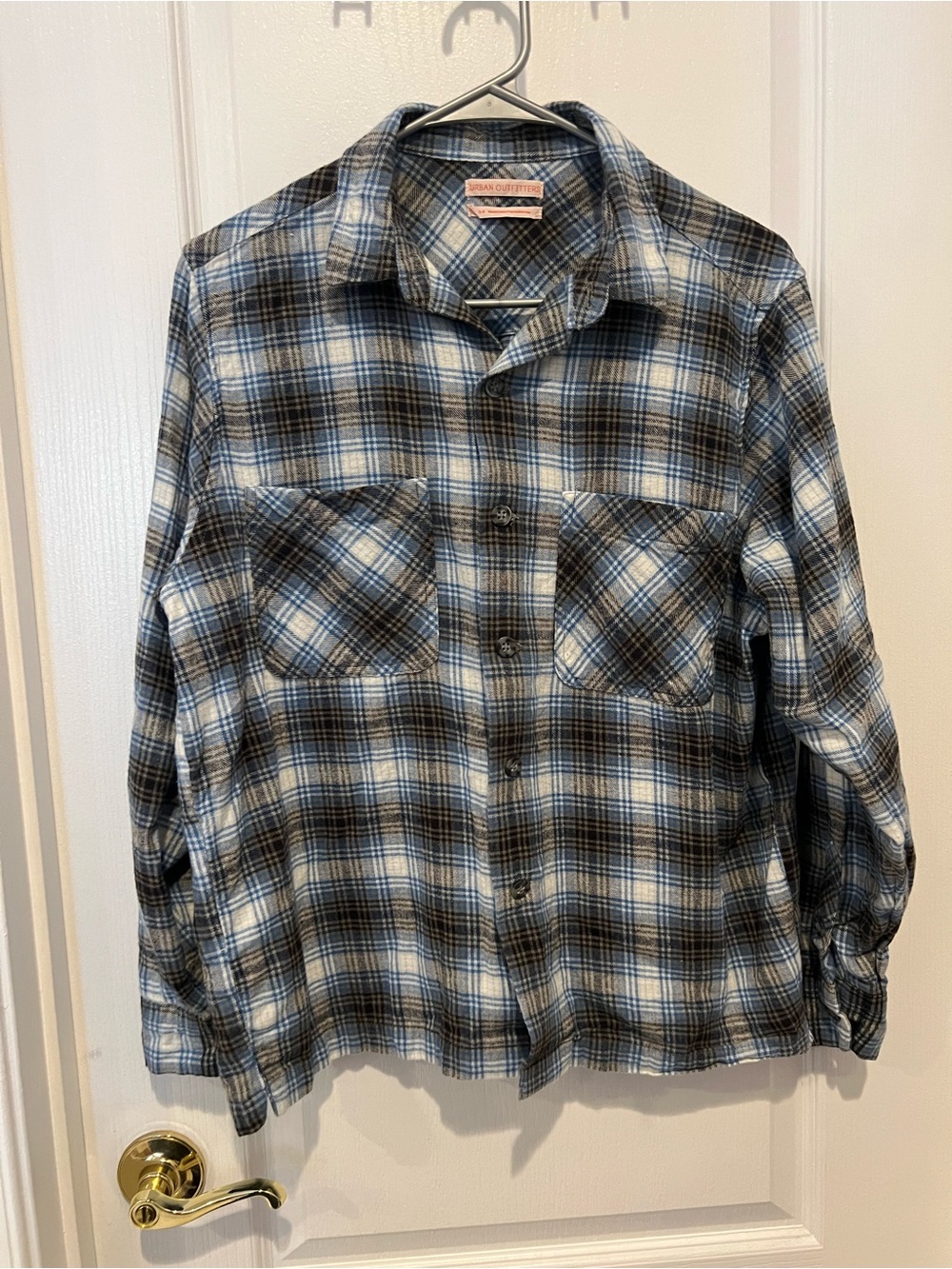 Urban Outfitters Blue and Gray Plaid Button-Down Shirt Dustin Flannel